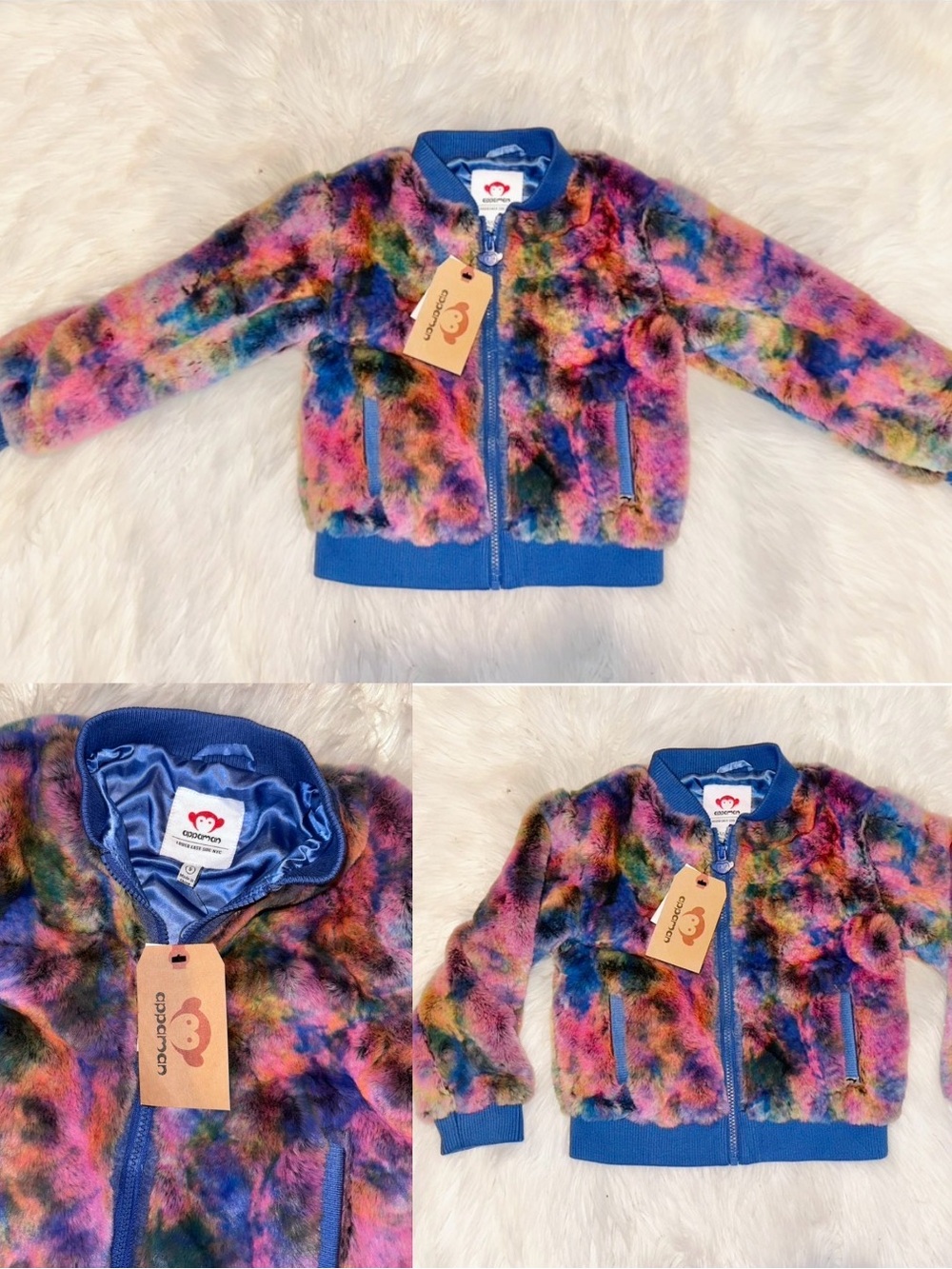 Appaman Colorful Rainbow Tie Dye Kids Girl's Jacket Sherpa with silk lining NWT